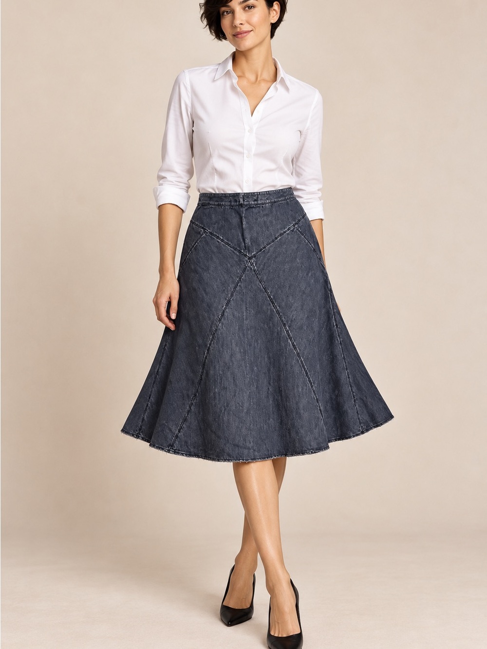 Vintage Y2K Ralph Lauren Jeans Co 100% Cotton Dark Wash Denim Trumpet Midi Skirt